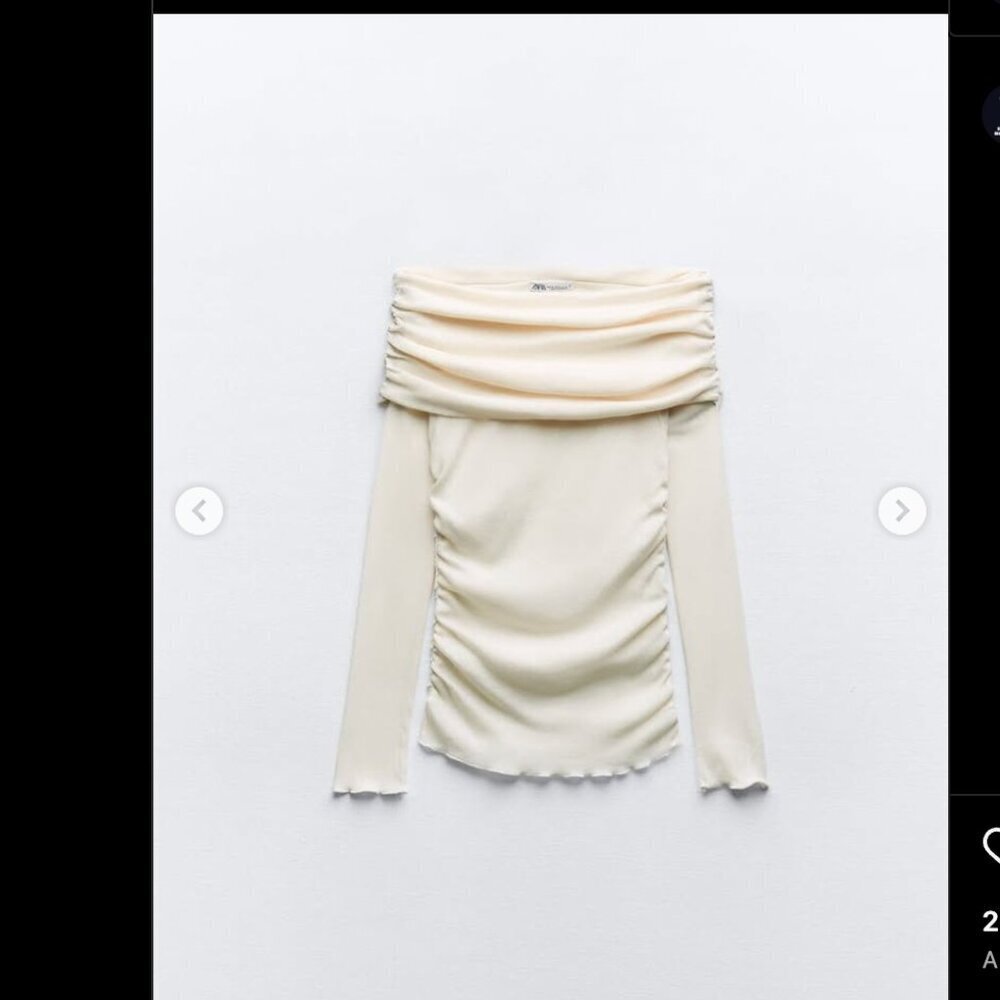 ZARA RUCHED SEMI-SHEER COTTON TOP Size L NEW WITH TAG! - Picture 7 of 12
